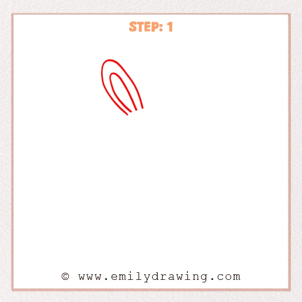 how to draw an easter bunny - The first stage of the Easter bunny drawing shows one long upright ear with a smaller inner ear line.